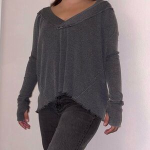 We The Free Blue V Neck Long Sleeve Shirt